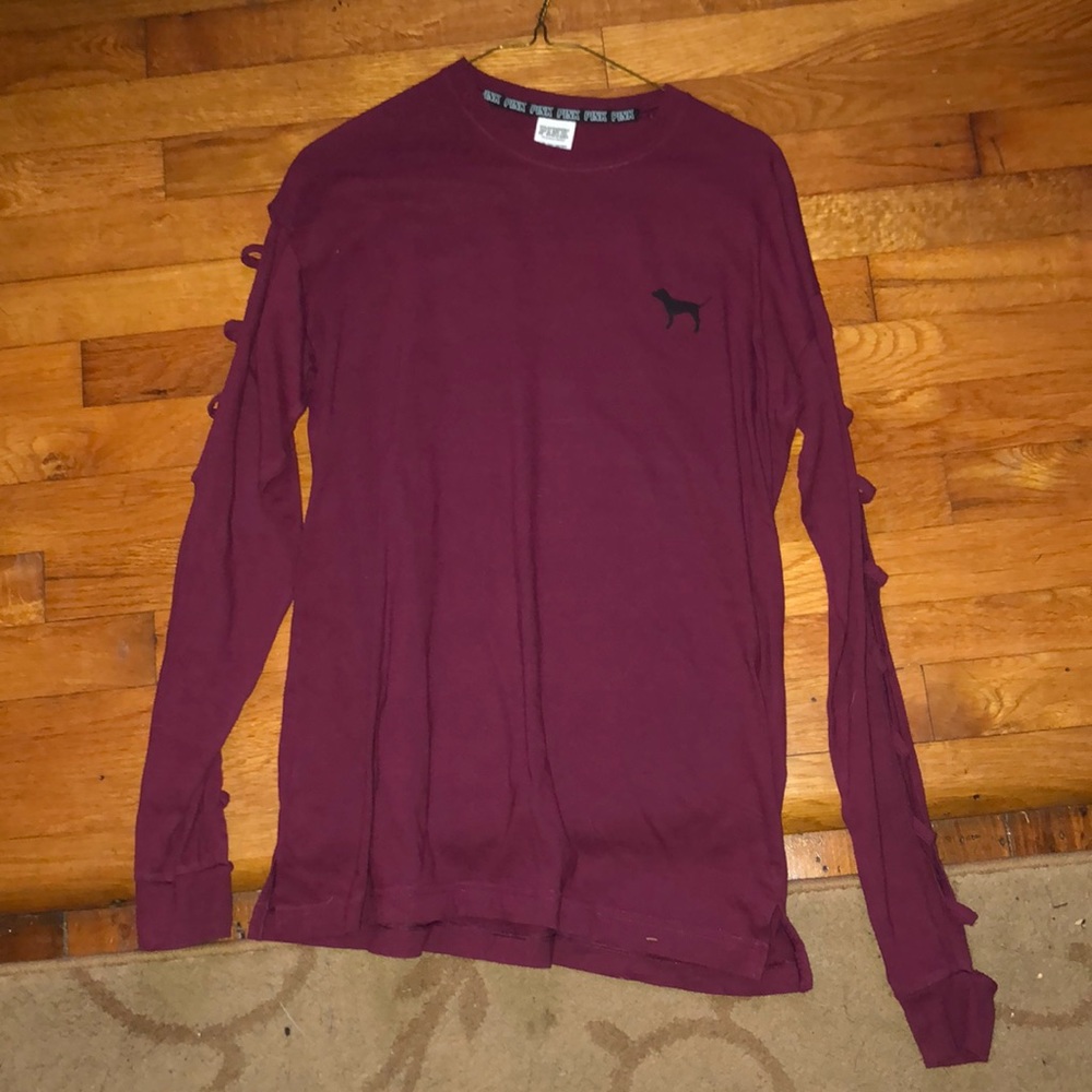 Burgundy Long sleeved shirt, cut out sleeves